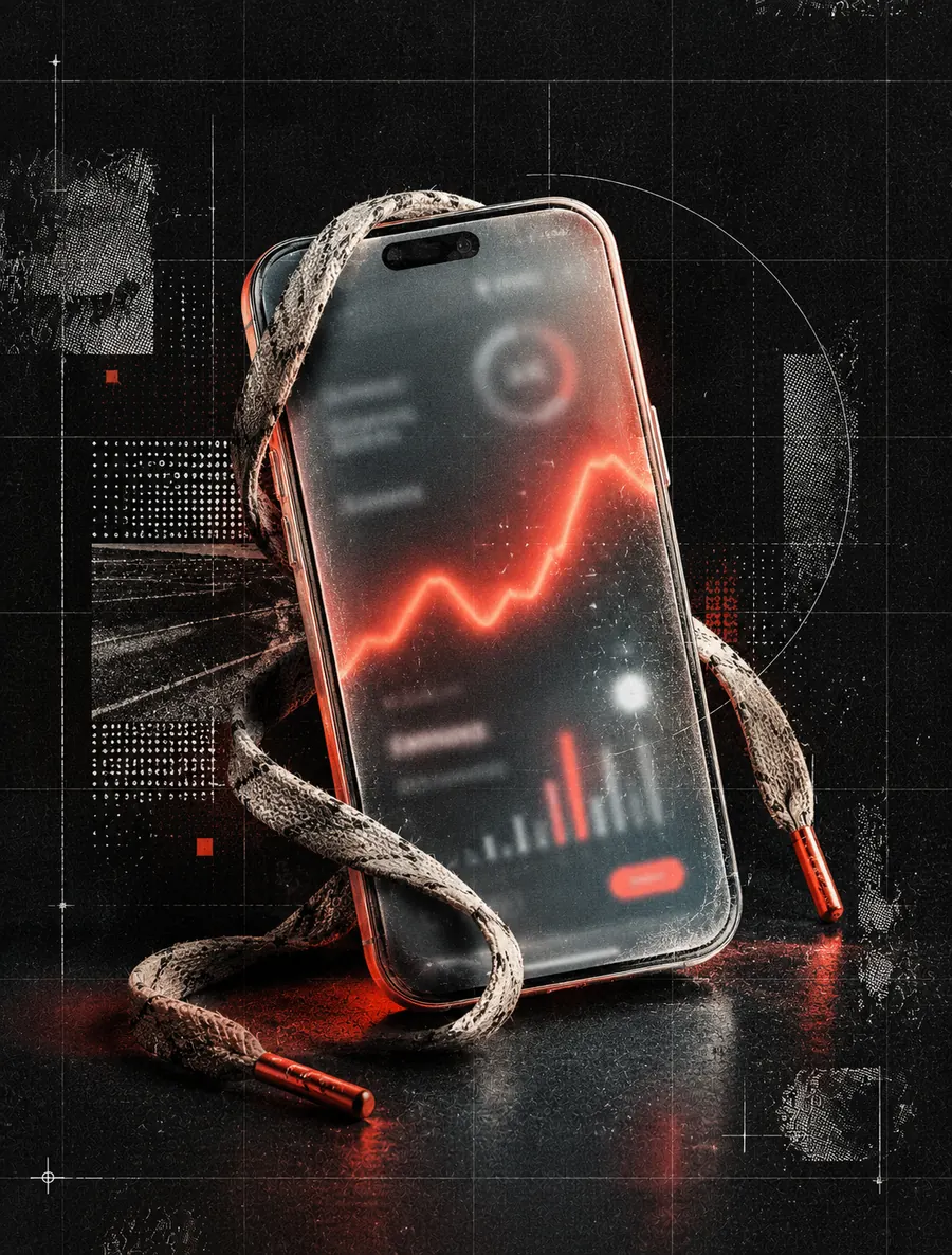 A frosted glass phone with a coral heart-rate line